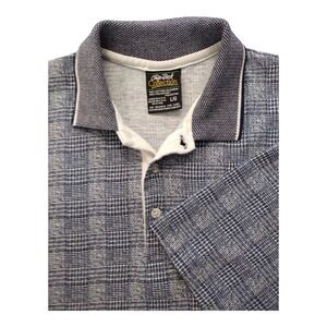 Men's Chip Beck Collection Short Sleeve Polo Shirt Blue White Plaid Size Large